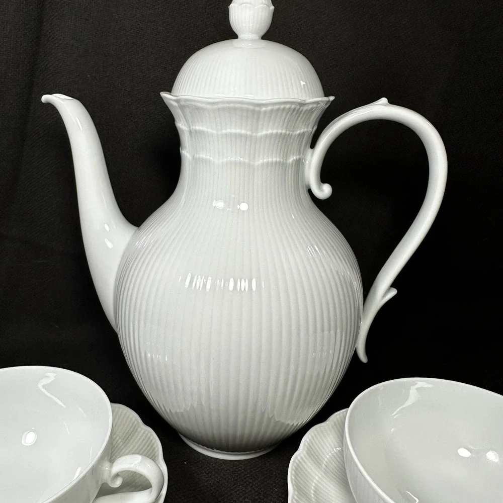 AK Kaiser Romantica White‎ Coffee Pot Tea Set W Germany Scalloped EXC MCM Vtg